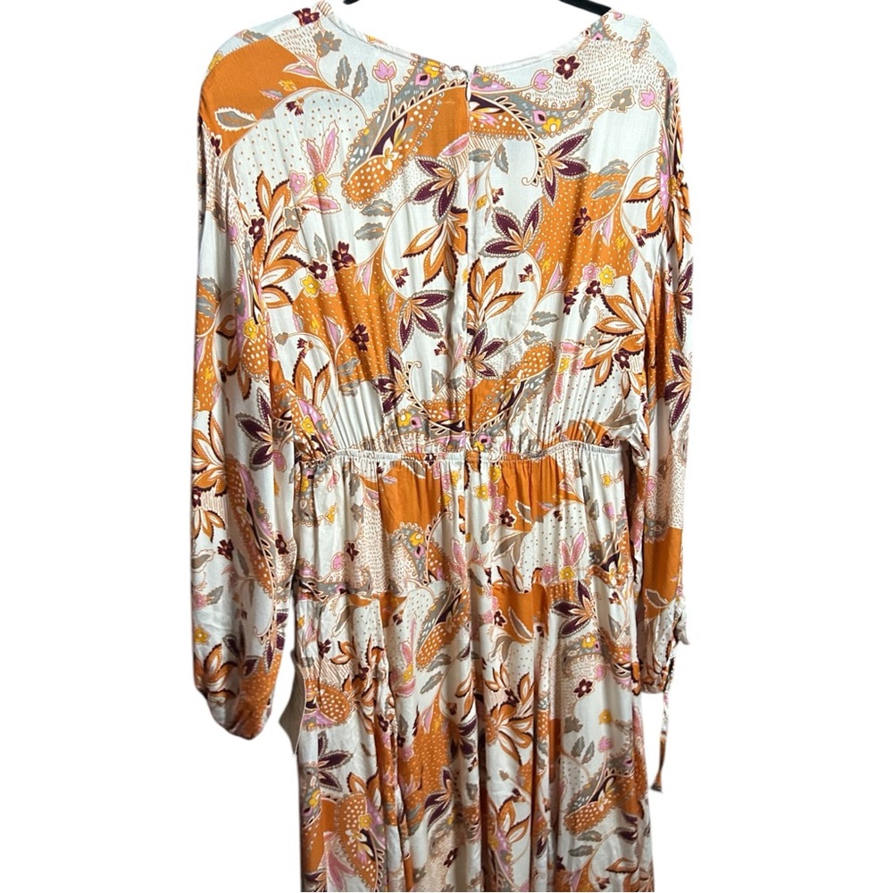 Böhme Cream Orange Floral Paisley Maxi Boho Dress Size Medium Balloon Sleeve - Picture 11 of 11